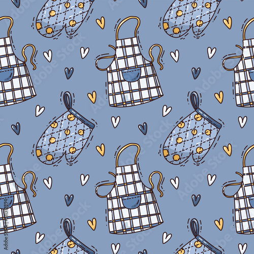 seamless pattern with aprons and hearts