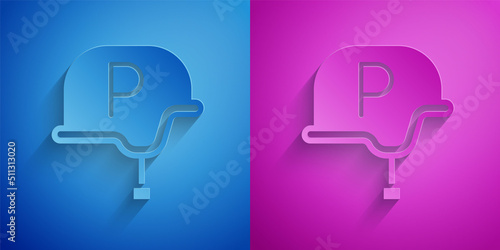Paper cut War journalist correspondent icon isolated on blue and purple background. Live news. Paper art style. Vector
