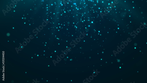 Dust particles with bokeh effect on dark background. Abstract magic background. Starry sky. 3d rendering.