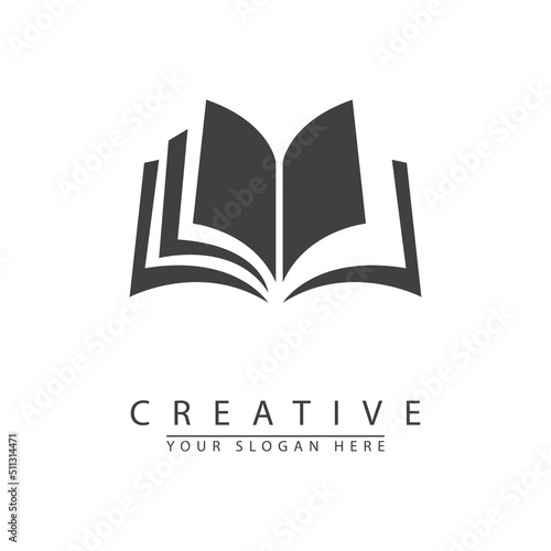 Open book sign icon or logo design with single black color vector drawing
