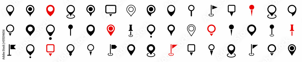 Set of Location pin icons. Modern map markers. Location mark icons. Map Marker Illustration. Destination Symbol. Pointer Logo. Vector illustration - obrazy, fototapety, plakaty 