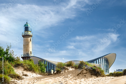 lighthouse in Warnemuende Rostock. Germany baltic sea vacation.