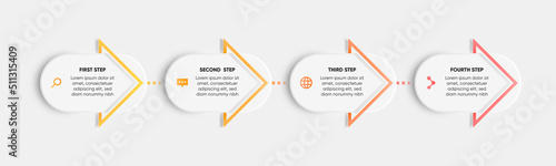Infographic 4 steps with arrow line design. Modern step-by-step arrow process. Gradient orange red colors arrows.