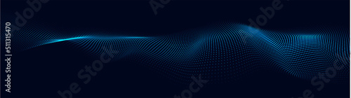 A moving digital 3d wave. Futuristic dark background with dynamic blue particles. The concept of big data. Cyberspace. Vector illustration.