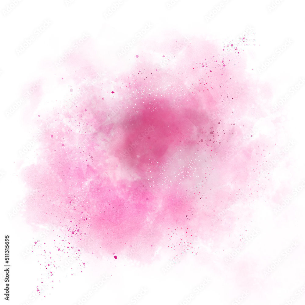 Soft pink powder color watercolor background. Watercolor brush splash painting. Abstract pink powder splatted background,Freeze motion of color powder exploding throwing color powder,