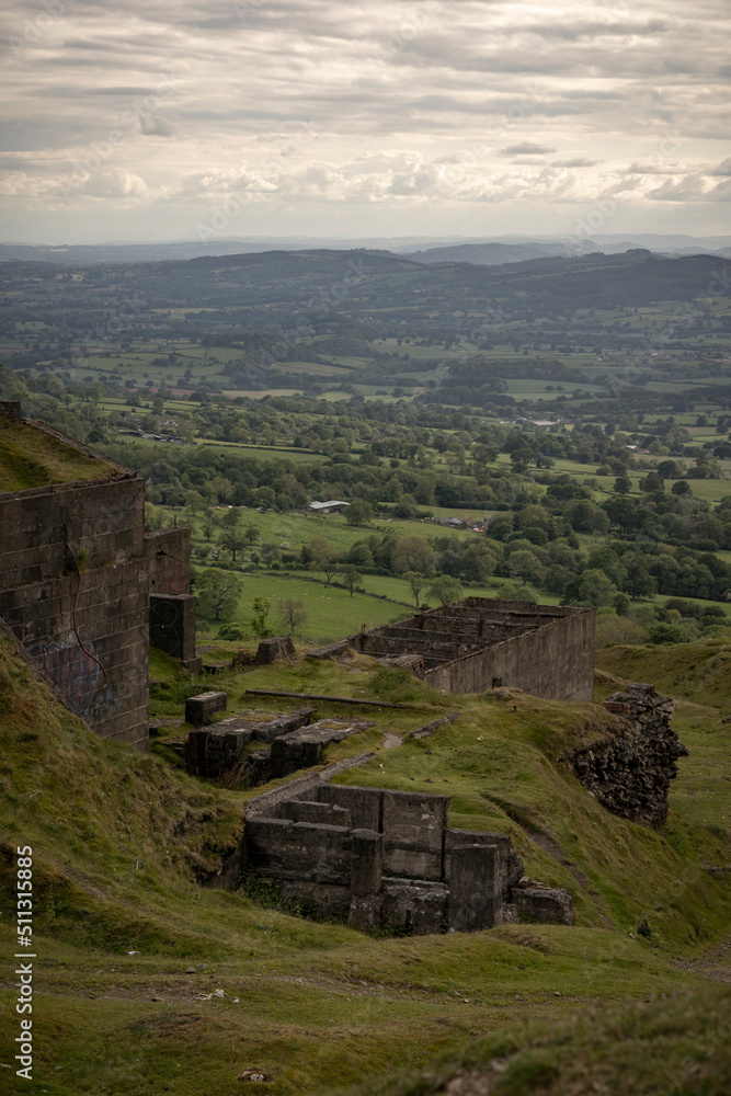 Fototapeta premium Derelict industrial buildings on a British countryside hill