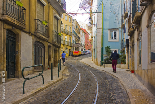 Famous 28 yellow tram in Lisbon
