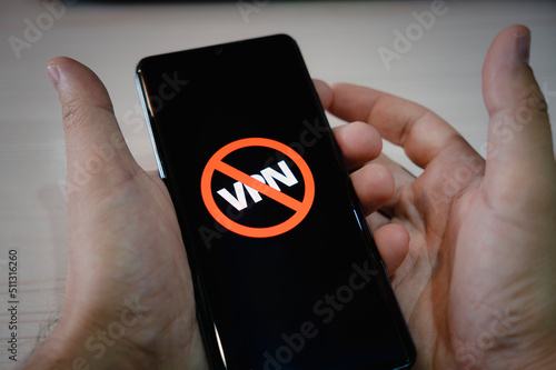 circumvention of sanctions is concept. Ban on the use of VPN on a smartphone. photo