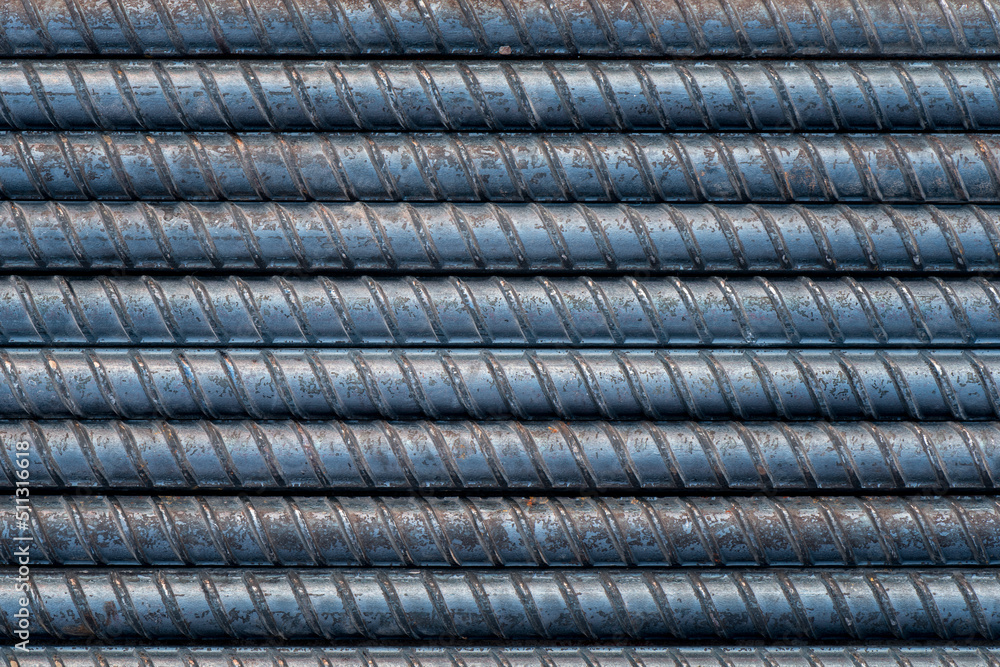 Close-up stack of steel rod for background and textured