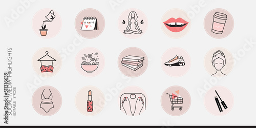 Instagram social media highlight cove icons or stickers for beauty, makeup, fashion lifestyle branding