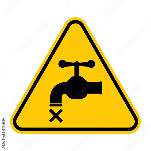 Drought warning sign. Vector illustration of yellow triangle sign with tap icon inside. Natural disaster and climate change symbol. No water concept. Water shortage.