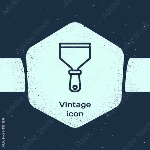 Grunge line Putty knife icon isolated on blue background. Spatula repair tool. Spackling or paint instruments. Monochrome vintage drawing. Vector