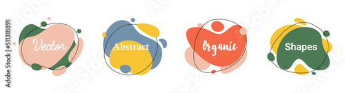 Set of 4 abstract graphic liquid elements in organic style. Dynamical waves colored fluid shapes. Isolated banners with flowing liquids. Template for the design of a logo, flyer or presentation.
