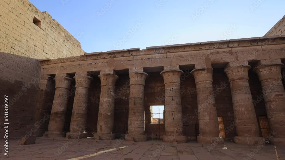 Columns in the Ancient Temple of Medinet Habu in Luxor, Egypt Columns in the Ancient Temple of Medinet Habu in Luxor, Egypt