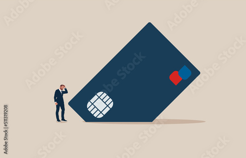 Credit card debt and loan problems. Financial burden, stress and depression leading to bankruptcy. Vector illustration concept.