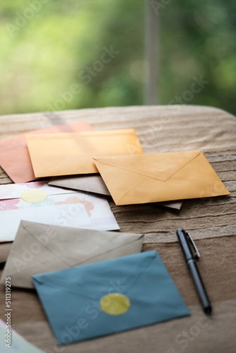 Sealed greeting card on table