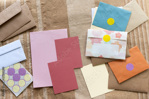 Pretty stationery for letter and mail on table