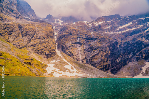 Sri Hemkund Sahib Gurdwara With a Beautiful Waterfall, Hill's and Cloud's