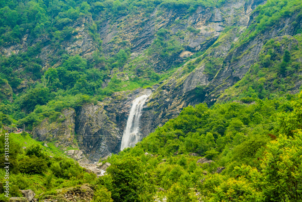 Sri Hemkund Sahib Gurdwara With a Beautiful Waterfall, Hill's and Cloud's
