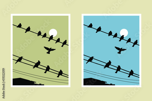 Poster Design of Birds Sitting on Electric Wires