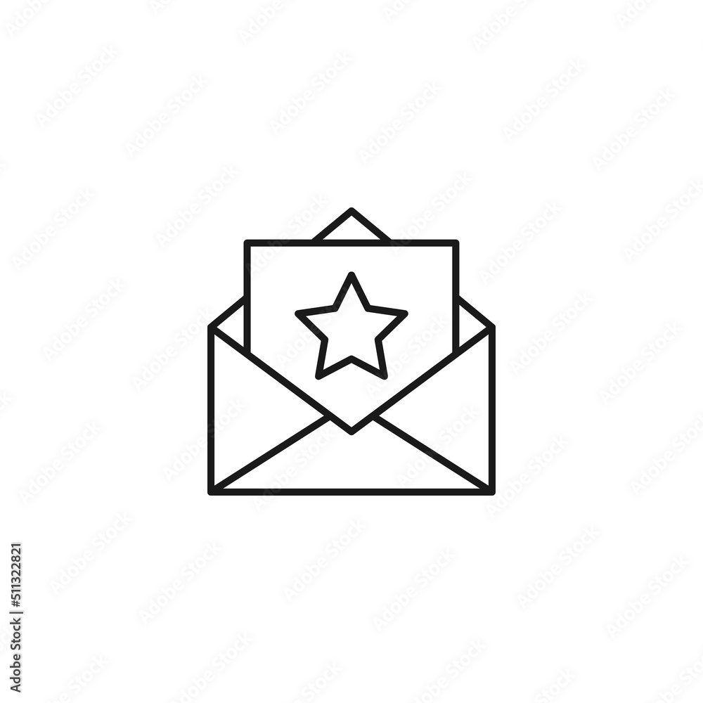 Post and letter monochrome sign. Outline symbol drawn with black thin line. Suitable for web sites, apps, stores, shops etc. Vector icon of star on letter in envelope Post and letter monochrome sign. Outline symbol drawn with black thin line. Suitable for web sites, apps, stores, shops etc. Vector icon of star on letter in envelope