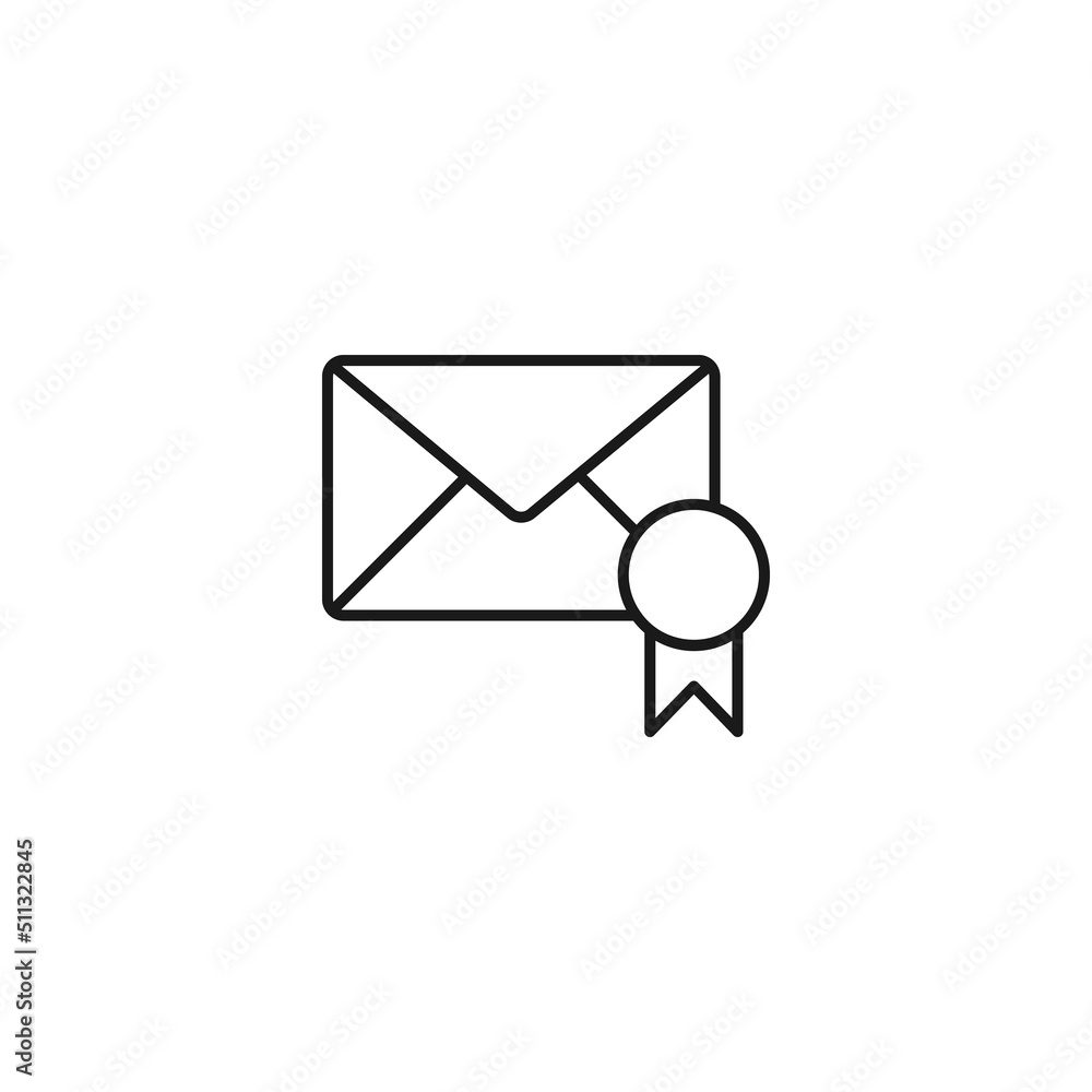 Post and letter monochrome sign. Outline symbol drawn with black thin line. Suitable for web sites, apps, stores, shops etc. Vector icon of award ribbon next to envelope Post and letter monochrome sign. Outline symbol drawn with black thin line. Suitable for web sites, apps, stores, shops etc. Vector icon of award ribbon next to envelope
