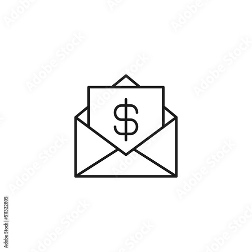 Post and letter monochrome sign. Outline symbol drawn with black thin line. Suitable for web sites, apps, stores, shops etc. Vector icon of money in envelope