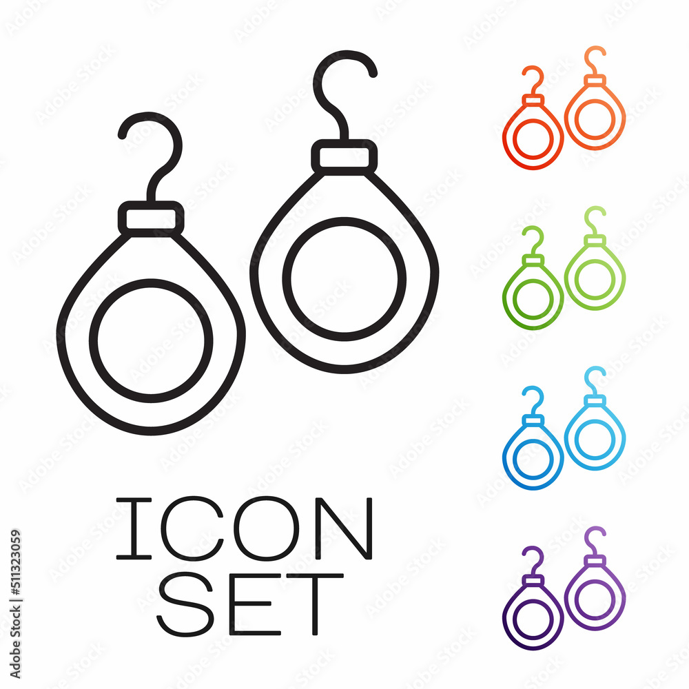 Black line Earrings icon isolated on white background. Jewelry accessories. Set icons colorful. Vector Black line Earrings icon isolated on white background. Jewelry accessories. Set icons colorful. Vector