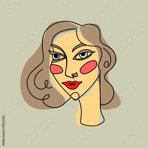 LColor linear portrait of a woman on a white background. Stylized face drawing. Vector sketch of a person. Linear art. Isolated girl s face on a white background.