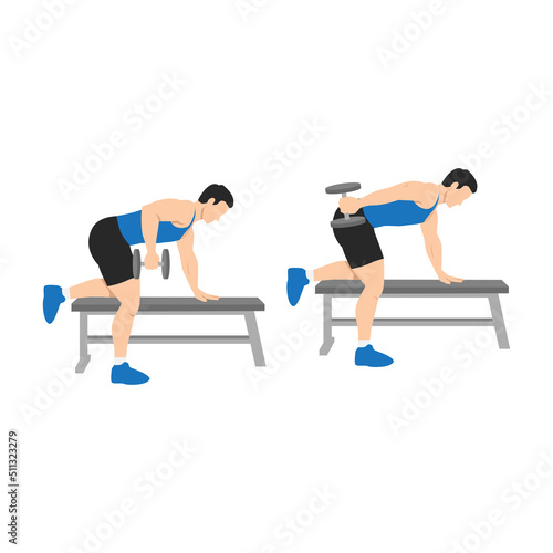 Man doing tricep kickbacks exercise. Flat vector illustration isolated on white background