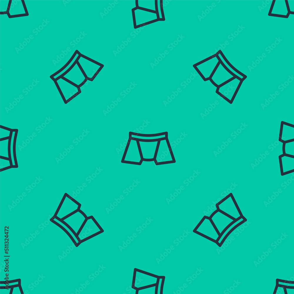 Blue line Men underpants icon isolated seamless pattern on green background. Man underwear. Vector Blue line Men underpants icon isolated seamless pattern on green background. Man underwear. Vector