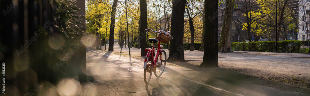 Fototapeta premium Bicycle on urban street in Wroclaw, banner
