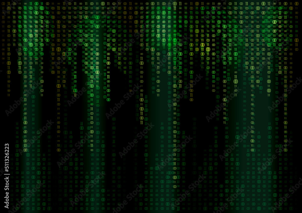 Technology background binary data digital code on dark color.