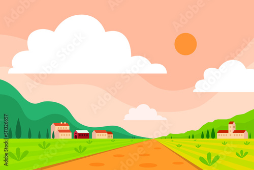 Farmhouses Located on a Dirt Road