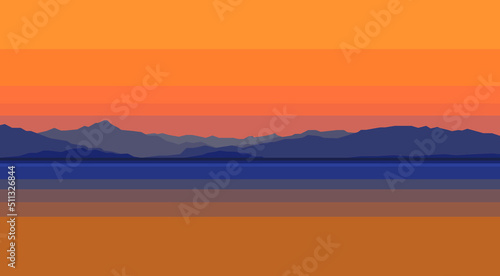 Lake and Mountain View in the Evening