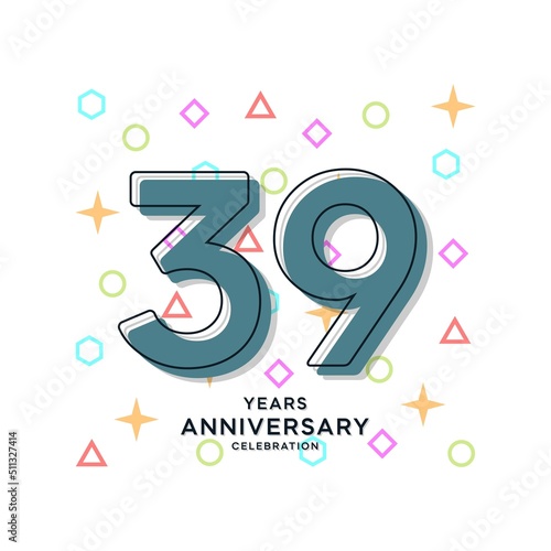39 Years Anniversary Celebration Vector Template Design Illustration