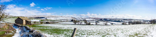 Snow covered Yorkshire Dales National Park winter panorama