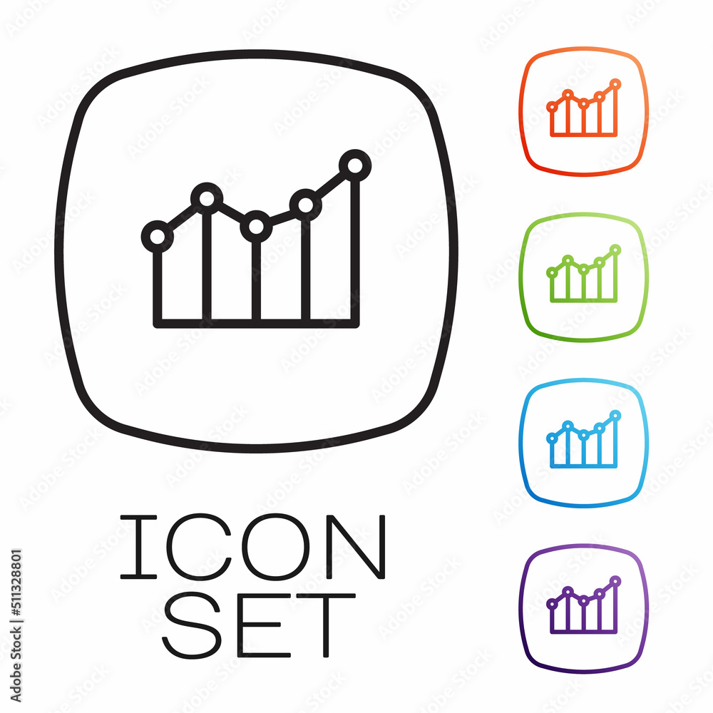 Black line Financial growth increase icon isolated on white background. Increasing revenue. Set icons colorful. Vector