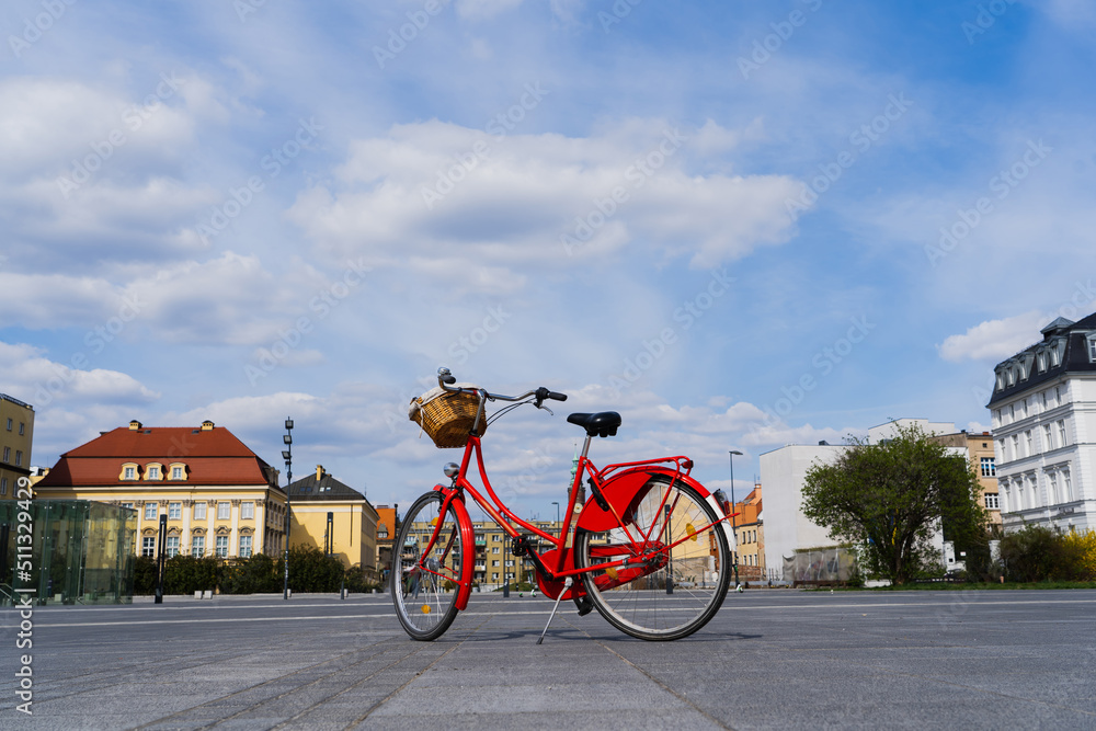 Bicycle on square on urban street in Wroclaw