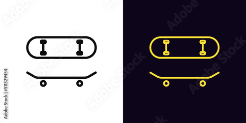 Outline skate board icon, with editable stroke. Skateboard silhouette, skate park pictogram. Rental skateboard
