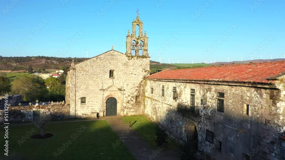 Drone Flying Over Aciveiro Monastery Revealing Beautiful Landscape.