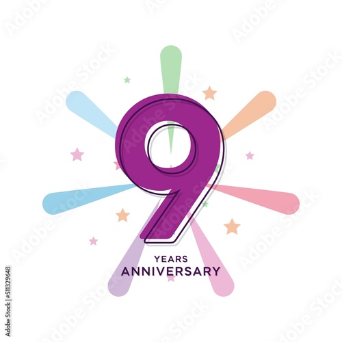 9 Years Anniversary Celebration Vector Template Design Illustration