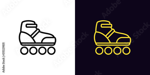 Outline roller skate icon, with editable stroke. Roller skate silhouette, skating rink pictogram. Rental roller skates