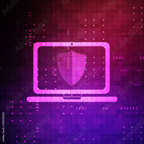 laptop with shield. Isolated 2d rendering image photo