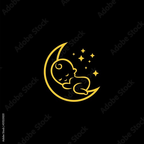 Sweet dreams illustrations. The baby sleeps for a moon. white background