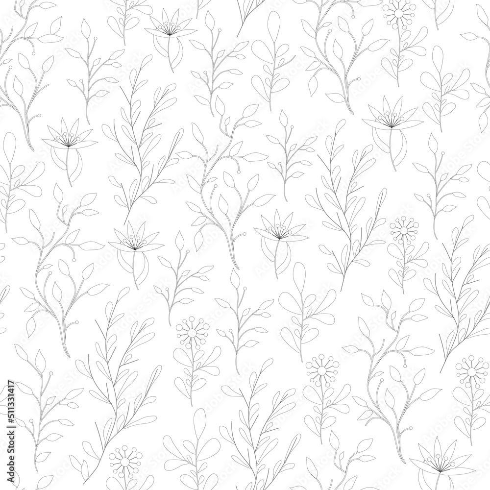 Fototapeta premium Black and white floral seamless pattern with folklore stylized flowers.