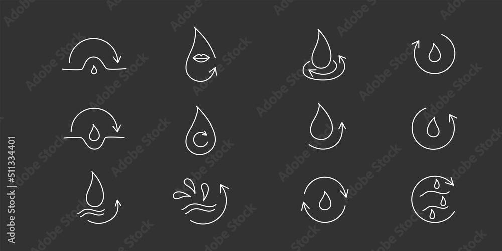 Moisture and nutrition icon for revitalizing and hydrating face beauty product. Editable stroke. Vector stock illustration isolated on black chalkboard background for packaging design.