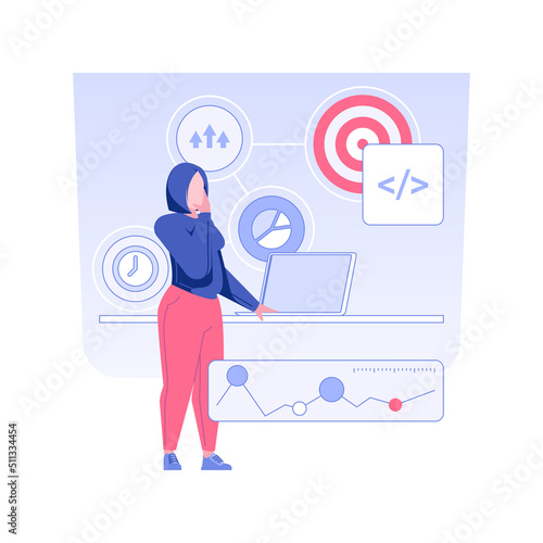 SMART goal setting isolated concept vector illustration. Businesswoman setting smart goals, IT company, strategy development, attainable rate, measurable opportunity vector concept. photo