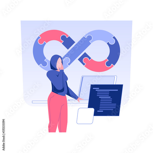 DevOps engineering isolated concept vector illustration. Professional DevOps engineer programming and coding, IT company specialist, back end development, system operator vector concept.