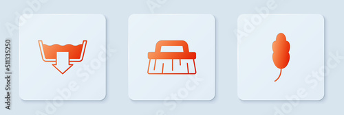 Set Brush for cleaning, Washing modes and Feather. White square button. Vector